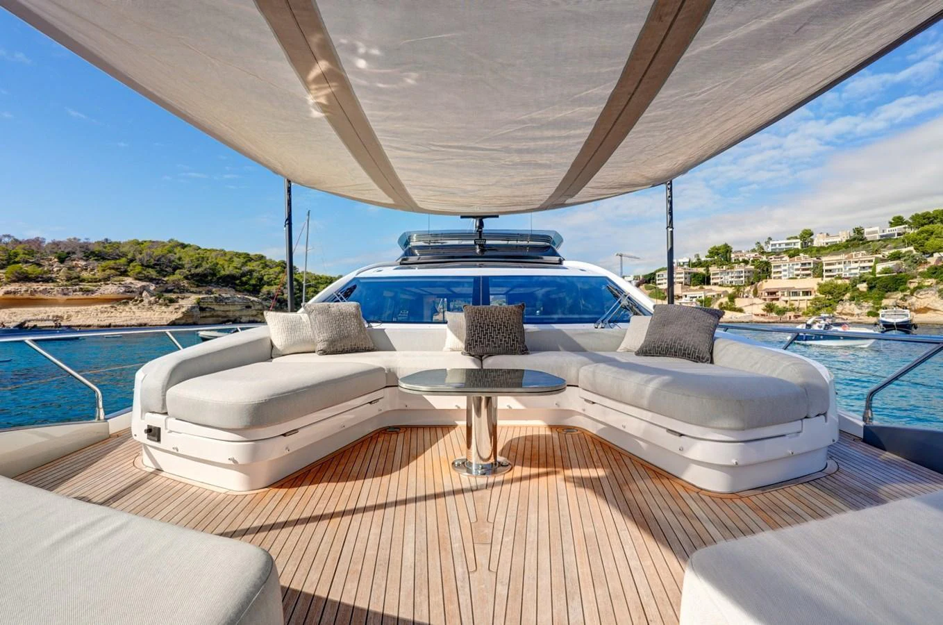 The flybridge offers a spacious and inviting seating area with panoramic views. aboard APRICITY Yacht for Sale