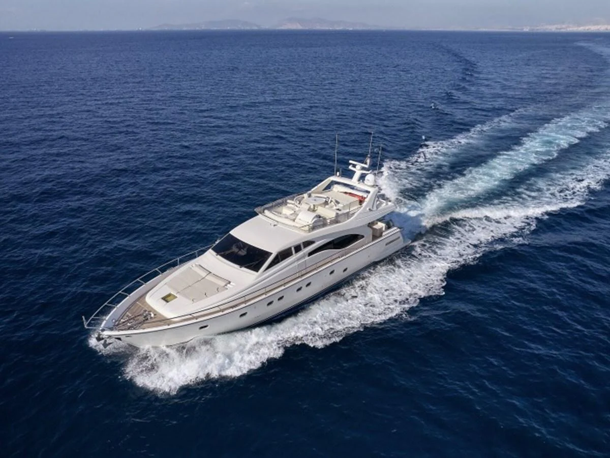 a white boat on the water aboard MIREN Yacht for Sale