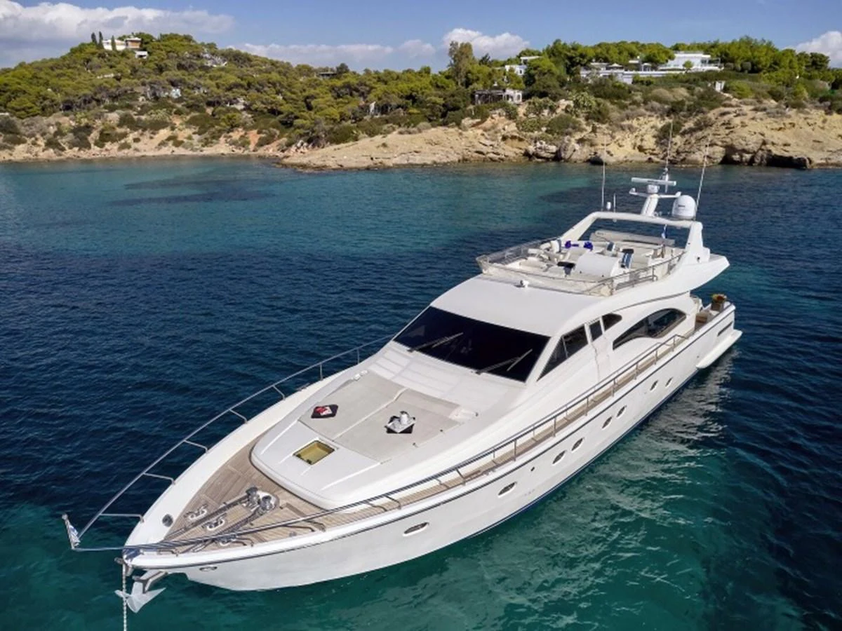 a white yacht in the water aboard MIREN Yacht for Sale
