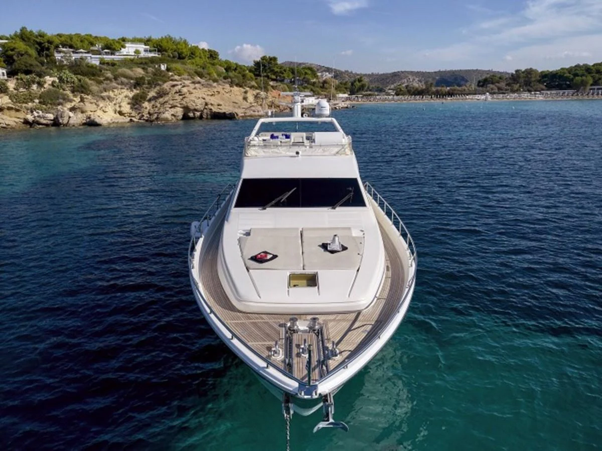 a white boat in the water aboard MIREN Yacht for Sale