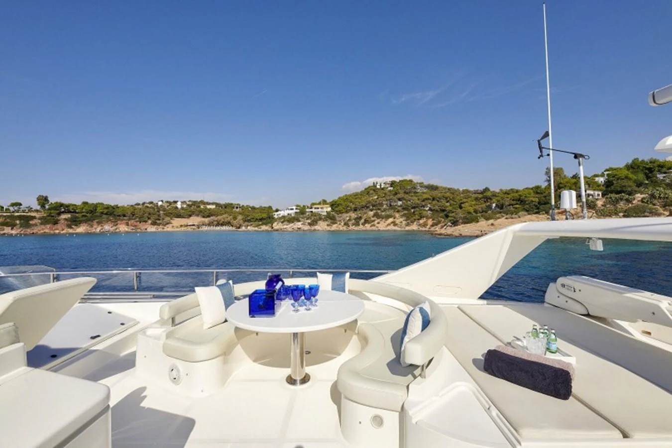 a boat with a blue ribbon on it aboard MIREN Yacht for Sale