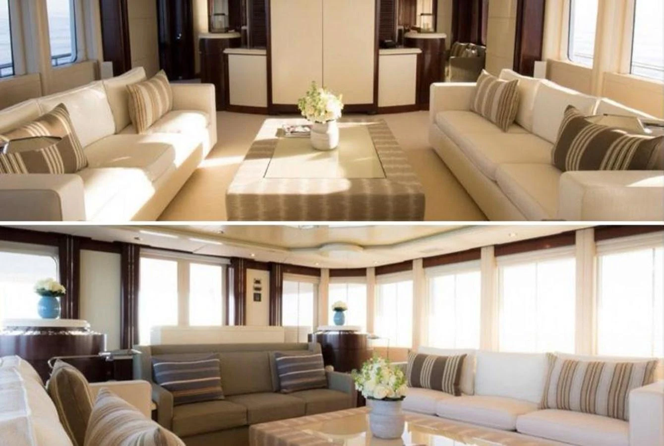 The yacht's salon features elegant seating arrangements with plush sofas and tasteful decor. aboard PRINCESS TOO Yacht for Sale