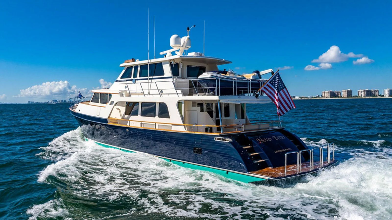 a boat on the water aboard NEVER BETTER Yacht for Sale
