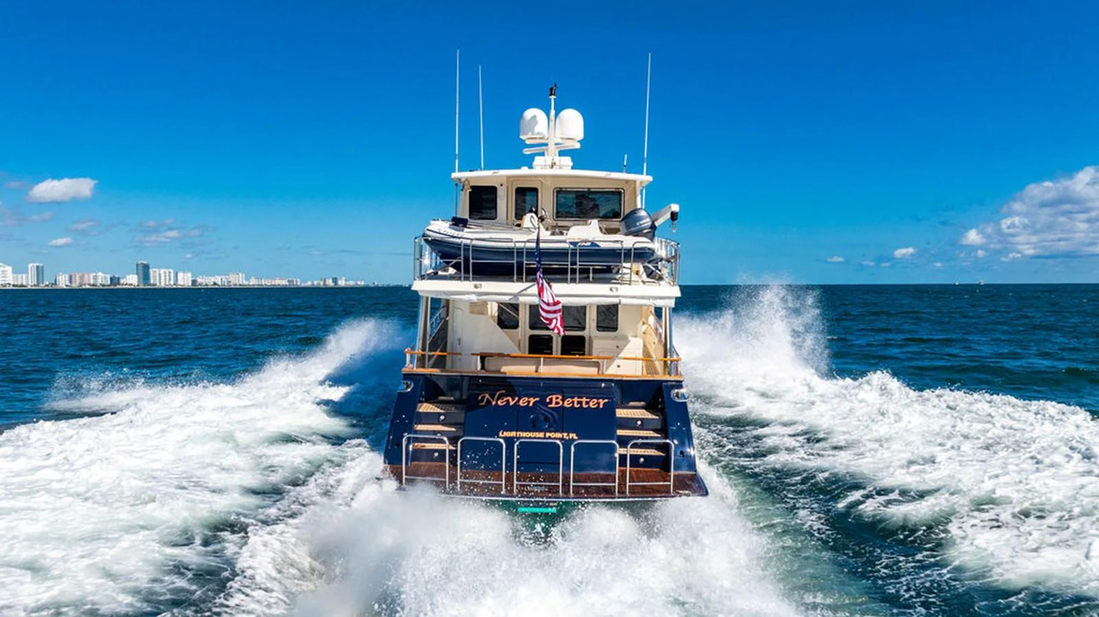 a boat on the water aboard NEVER BETTER Yacht for Sale