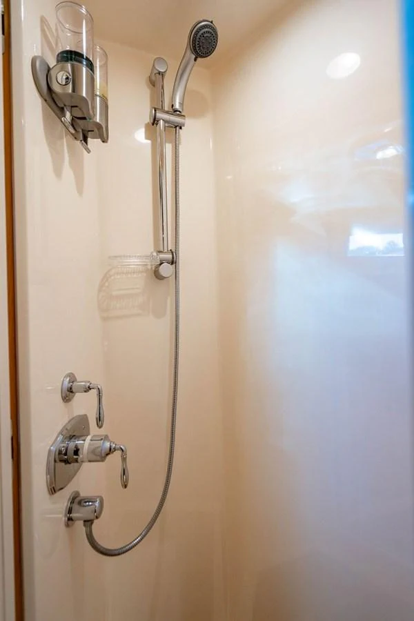 a shower with a glass door aboard NEVER BETTER Yacht for Sale