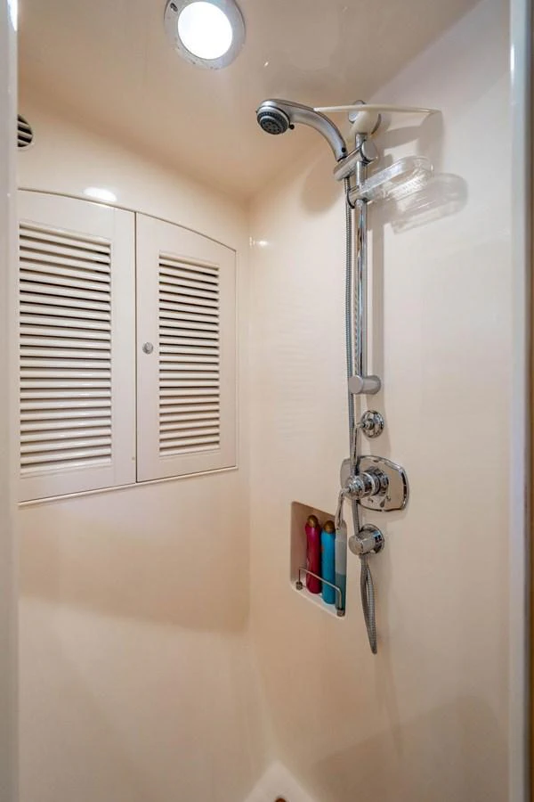 a shower with a glass door aboard NEVER BETTER Yacht for Sale