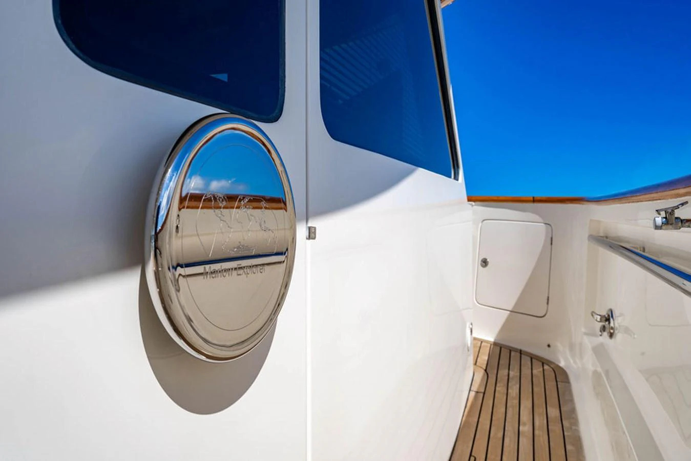 a white airplane with a round mirror aboard NEVER BETTER Yacht for Sale