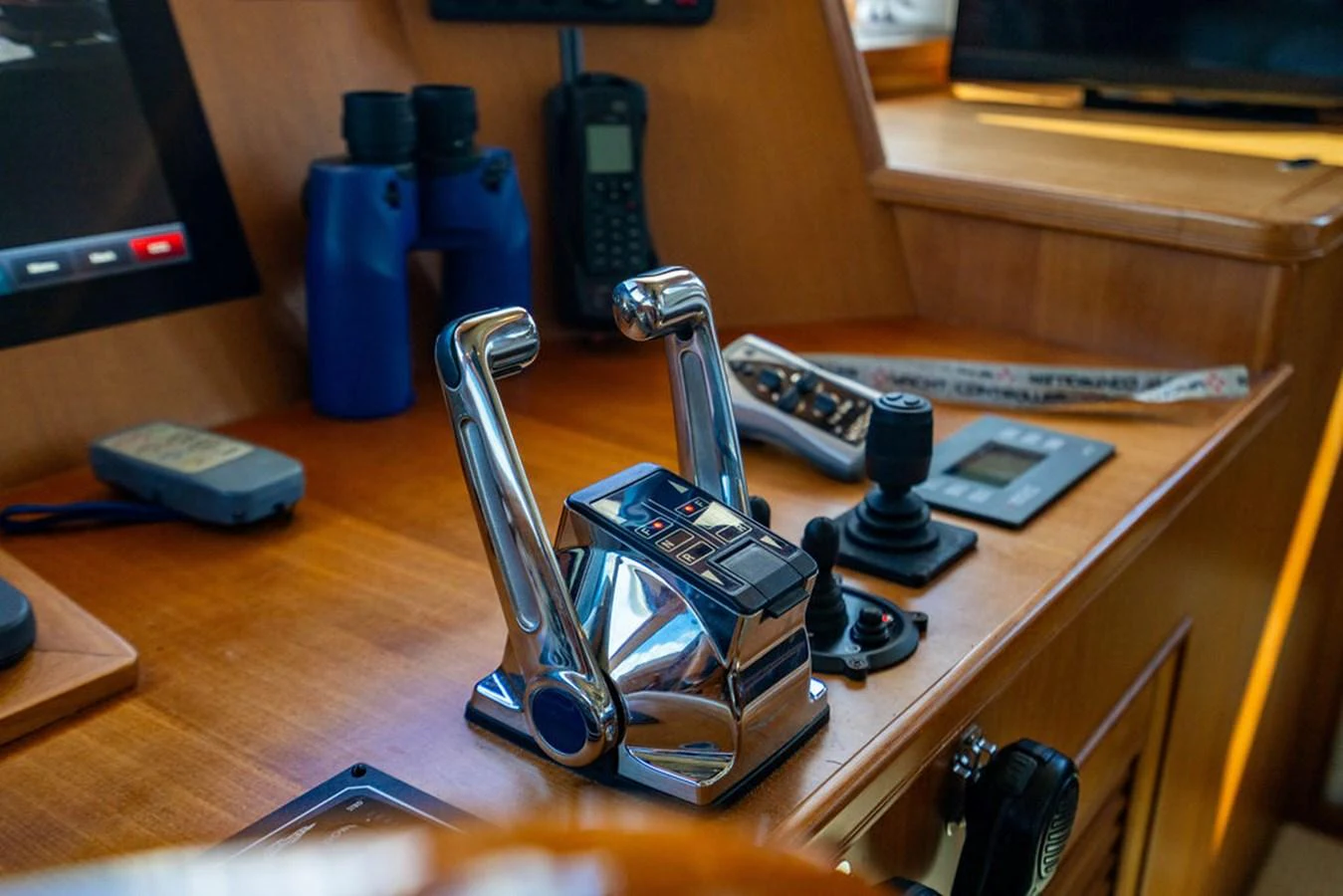 a group of electronics on a table aboard NEVER BETTER Yacht for Sale