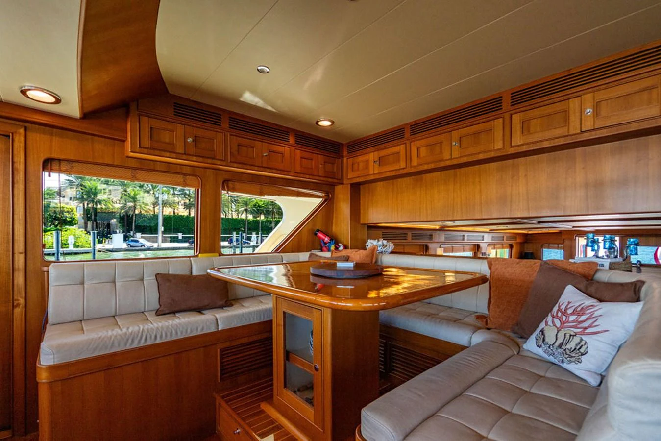 a living room with a couch and a table aboard NEVER BETTER Yacht for Sale