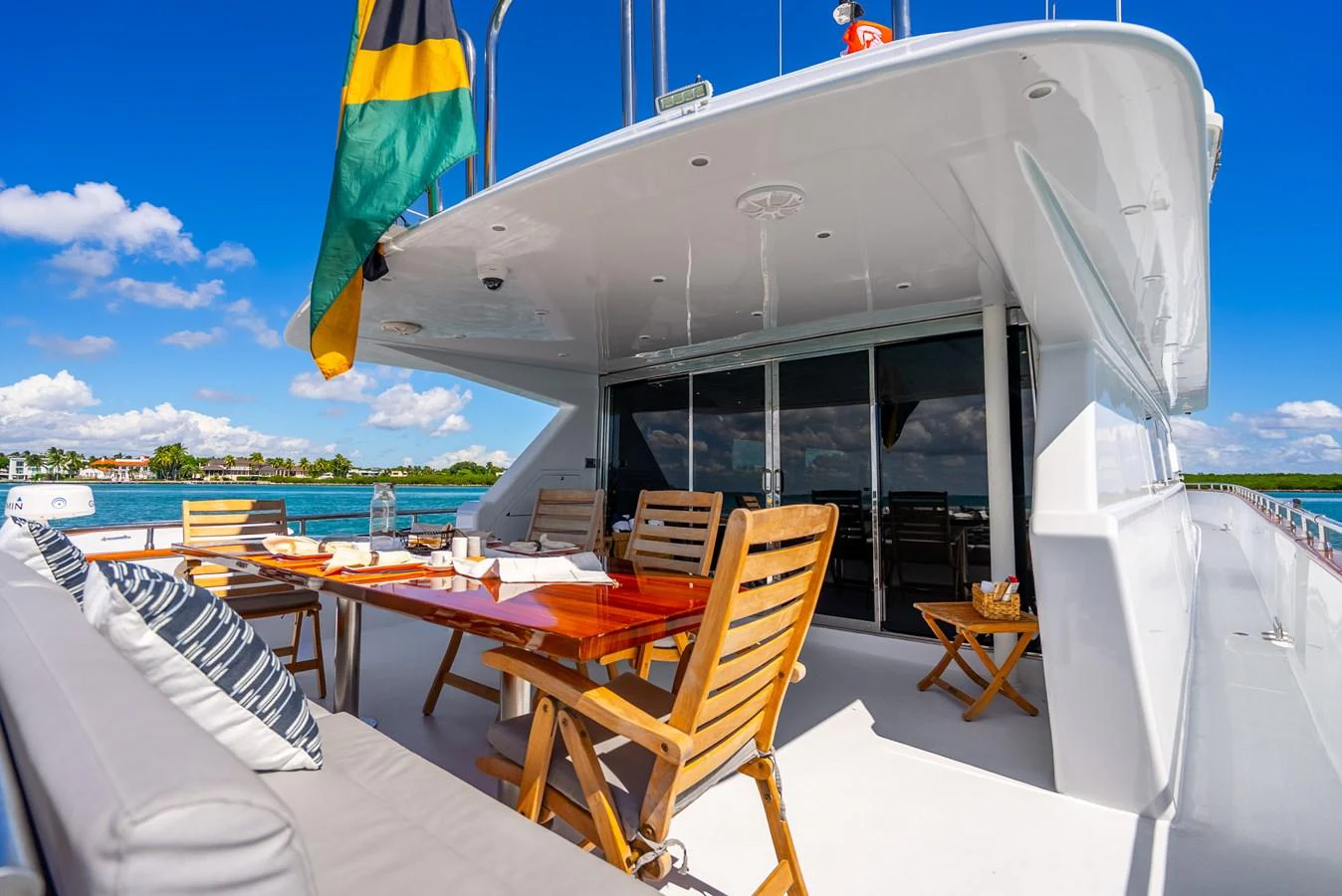 a large white tent with a table and chairs on it aboard AZURE Yacht for Sale