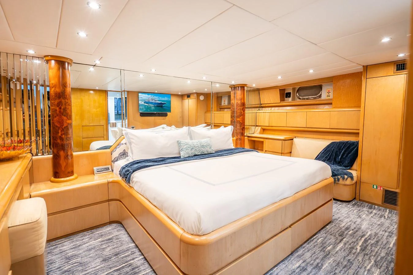 a room with two beds aboard AZURE Yacht for Sale