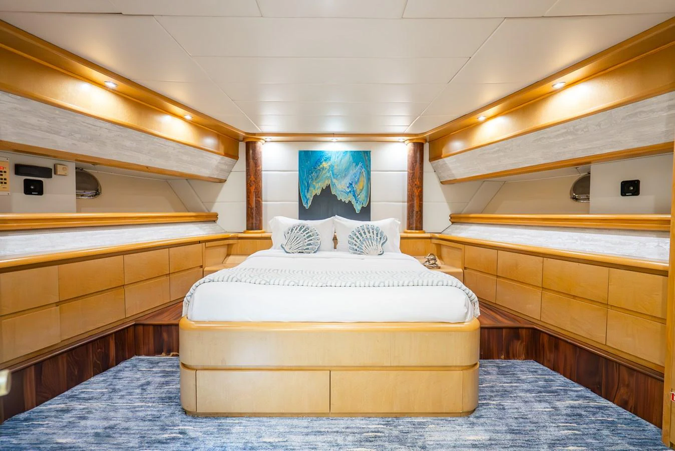 a bed in a room aboard AZURE Yacht for Sale