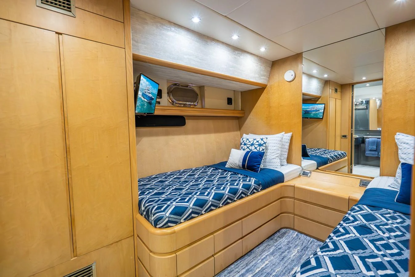 a room with bunk beds aboard AZURE Yacht for Sale