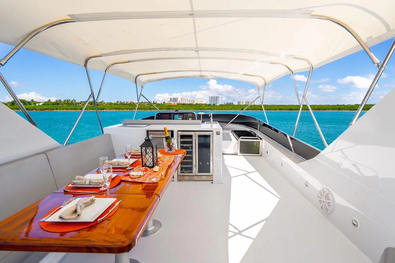 a table and a plate on a boat aboard AZURE Yacht for Sale
