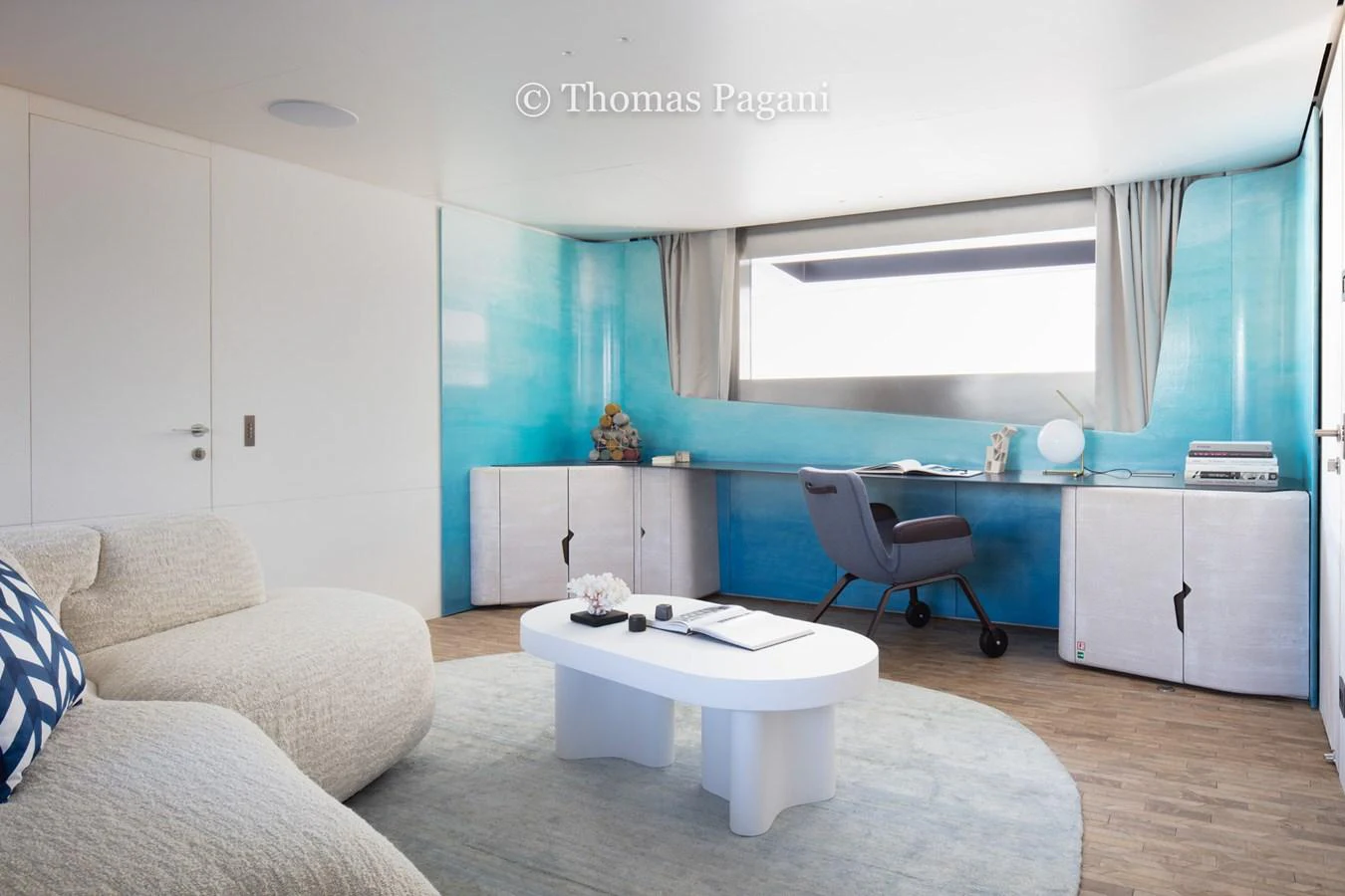a room with a table and chairs aboard MOUCHKA Yacht for Sale