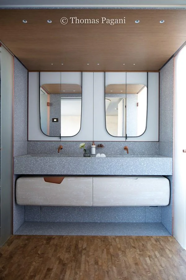 a bathroom with a window aboard MOUCHKA Yacht for Sale
