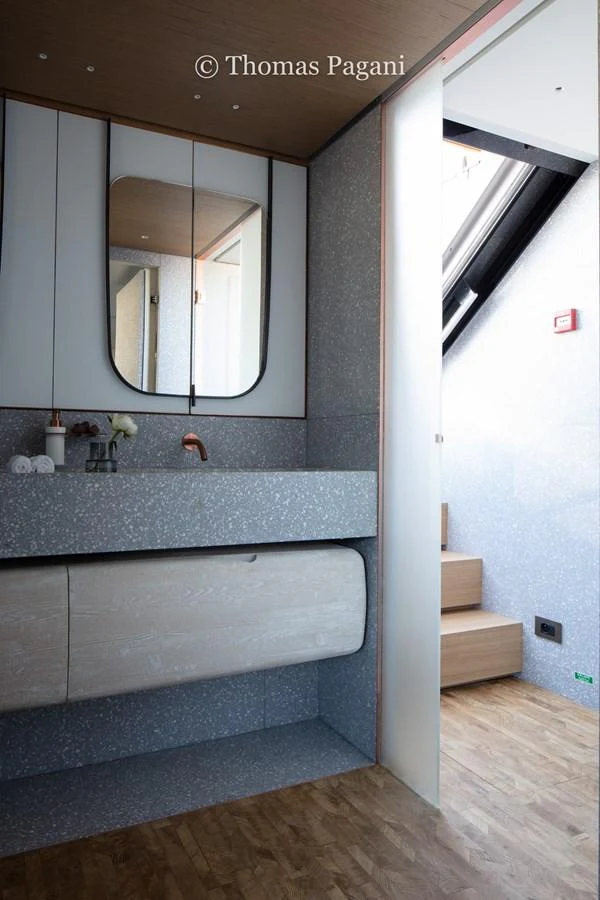 a bathroom with a large mirror aboard MOUCHKA Yacht for Sale