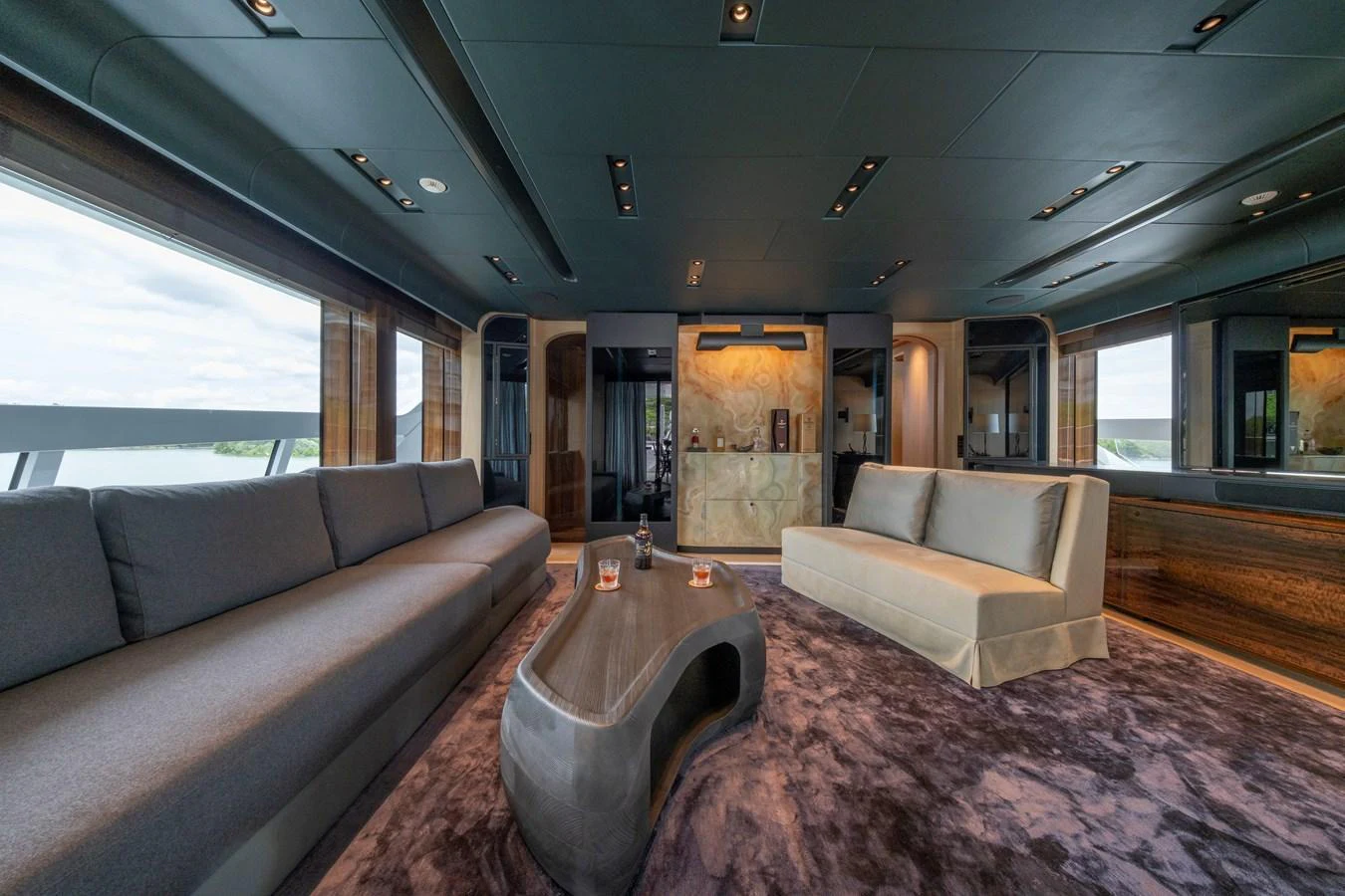The yacht's salon features luxurious seating and modern decor, creating an inviting and sophisticated atmosphere. aboard ANNABELLA Yacht for Sale