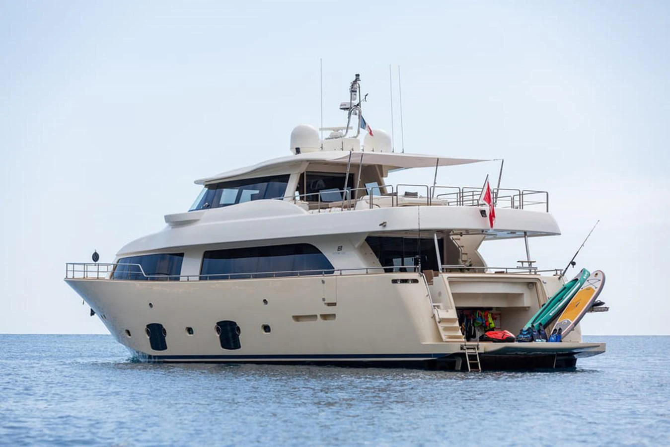 a large white boat in the water aboard LA PAUSA Yacht for Sale