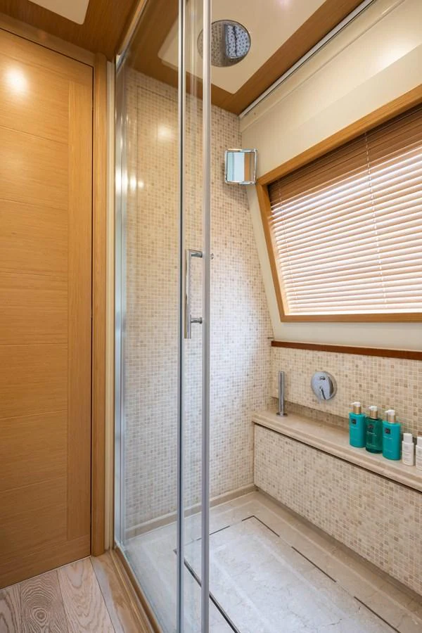 a shower unit in a bathroom aboard LA PAUSA Yacht for Sale