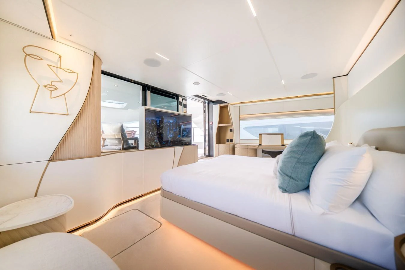 The master stateroom exudes luxury with its spacious layout and elegant design. aboard 100 TERRACE ON-ORDER Yacht for Sale