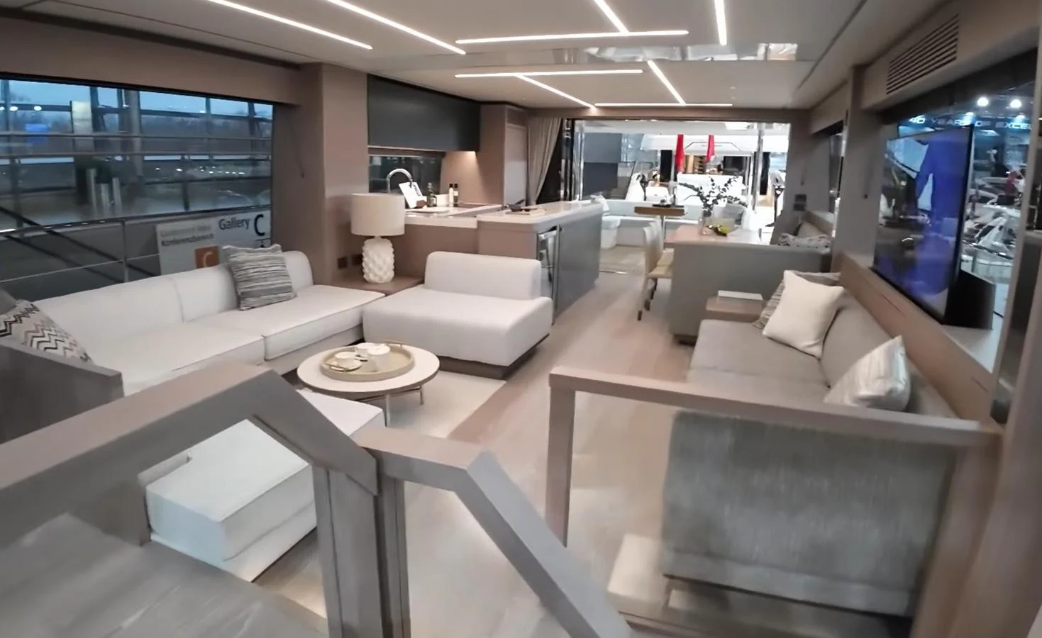 The yacht's salon features a spacious and modern seating area with ample natural light. aboard SVETLANA Yacht for Sale