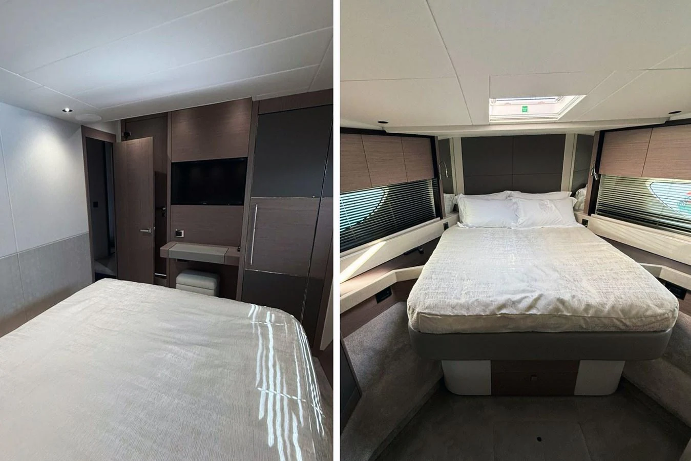 A cozy and well-appointed stateroom with a comfortable bed and modern furnishings. aboard SVETLANA Yacht for Sale