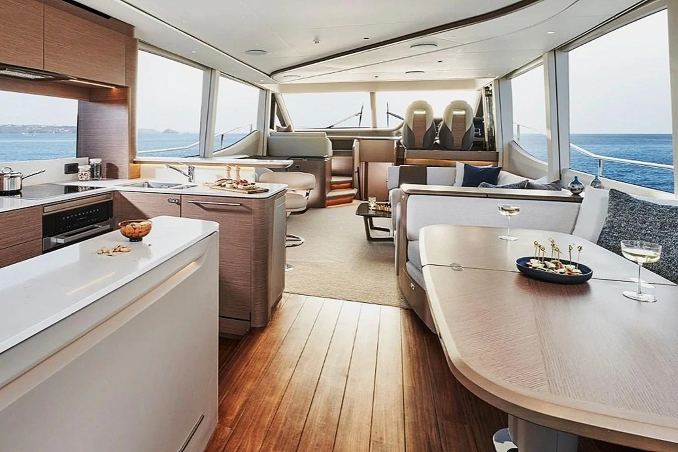 a large open kitchen with a view of the ocean aboard SOLOMON Yacht for Sale