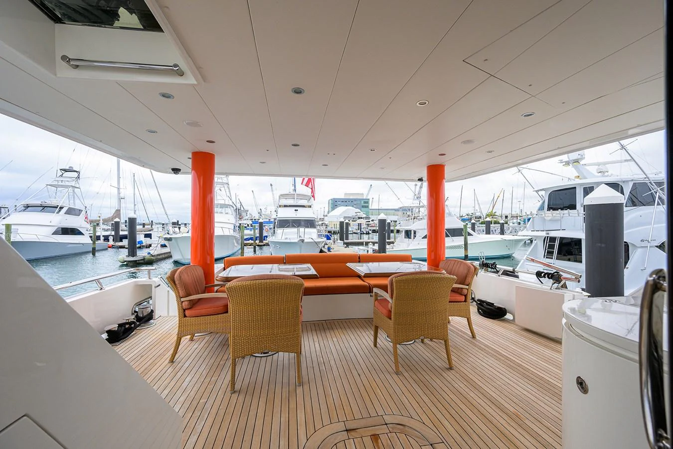 a boat is parked in a large room aboard DUNIA Yacht for Sale