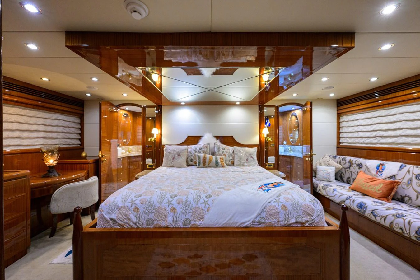 a room with two beds aboard DUNIA Yacht for Sale