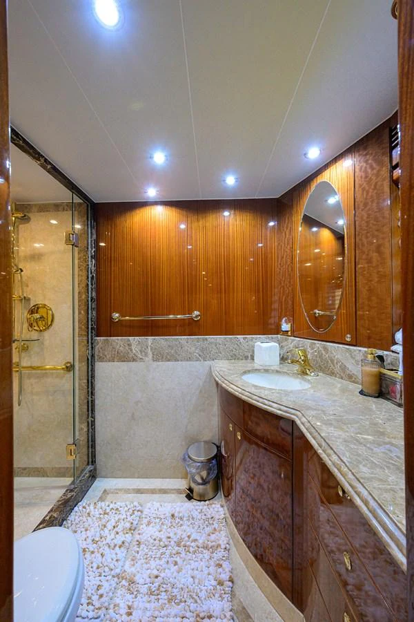 a bathroom with a large countertop aboard DUNIA Yacht for Sale