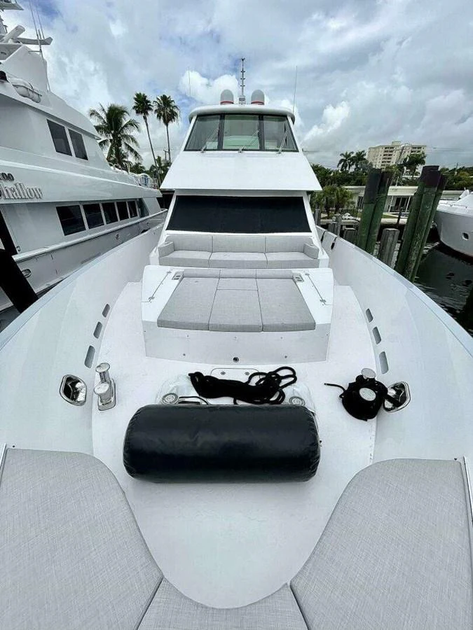 a white table with a black tray on it aboard SCORPIO II Yacht for Sale