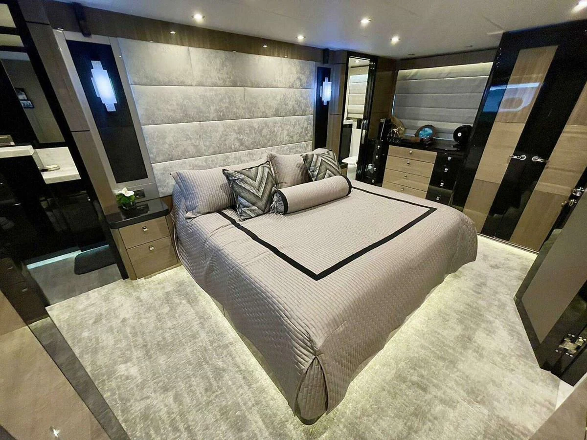 a bed in a hotel room aboard SCORPIO II Yacht for Sale