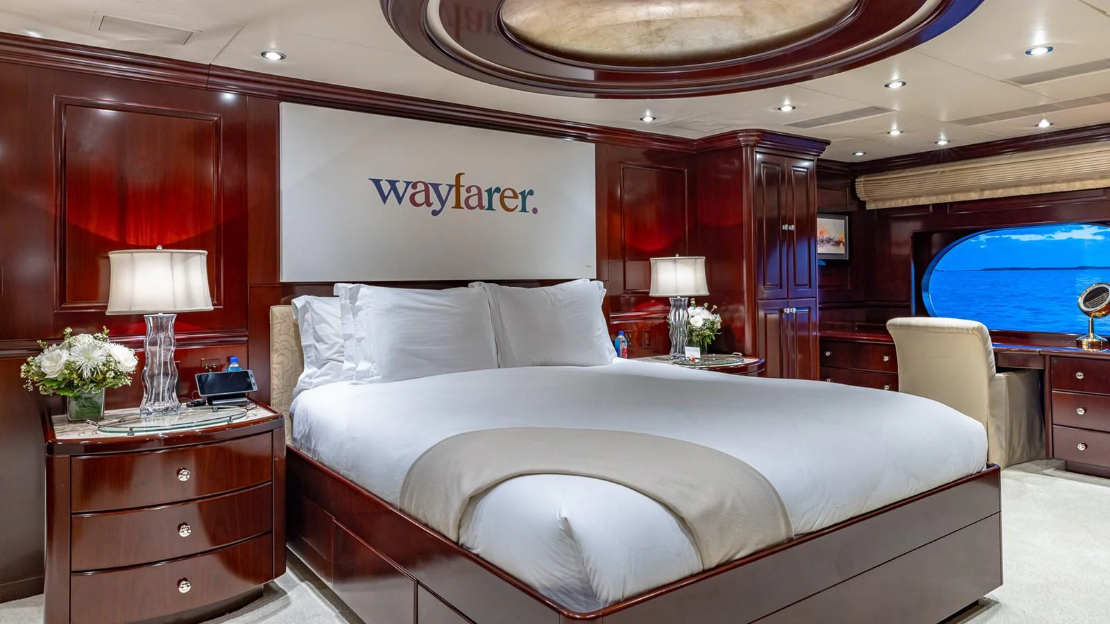 a bed in a room aboard LADY JOY Yacht for Sale