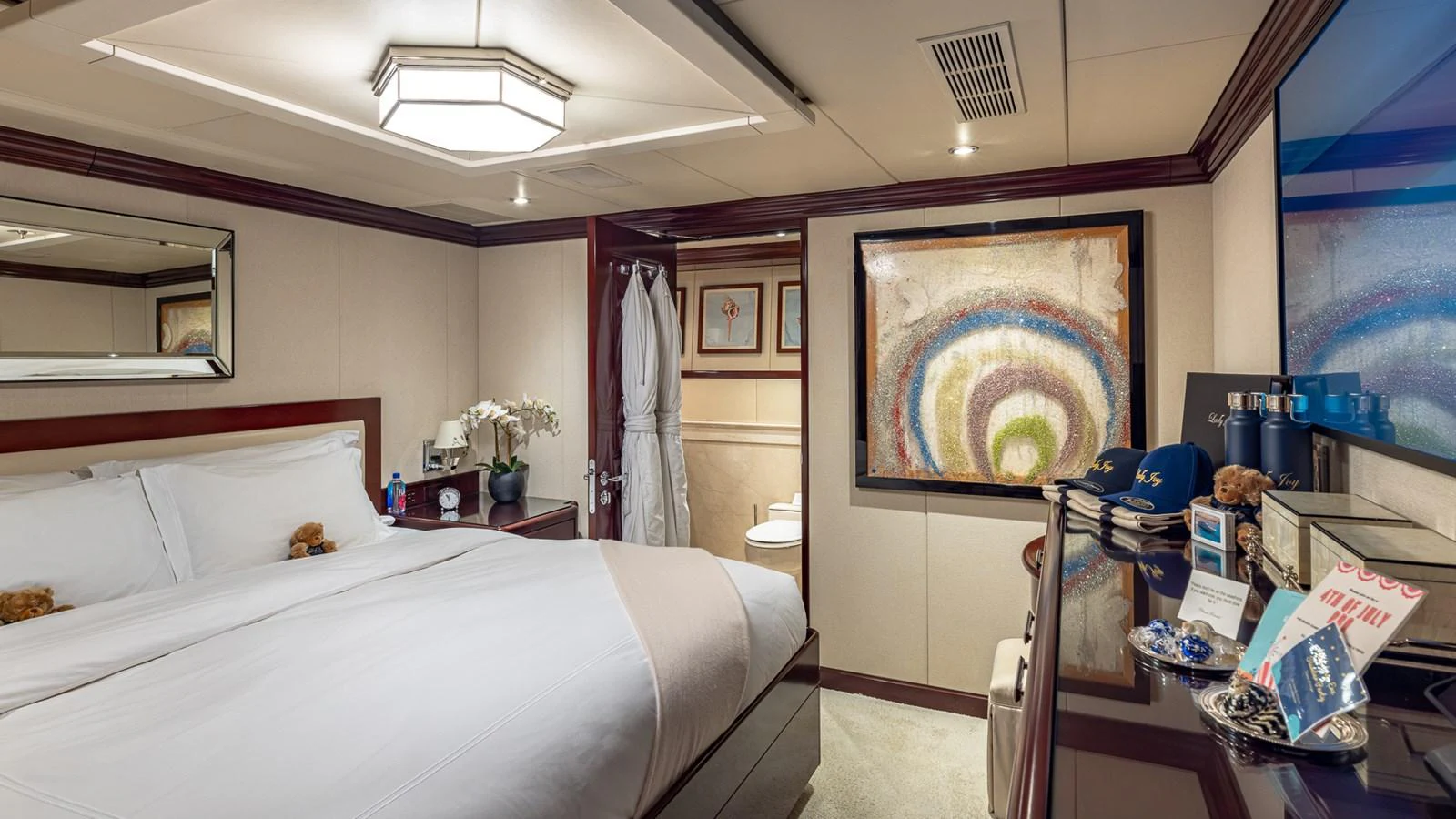 a room with two beds aboard LADY JOY Yacht for Sale