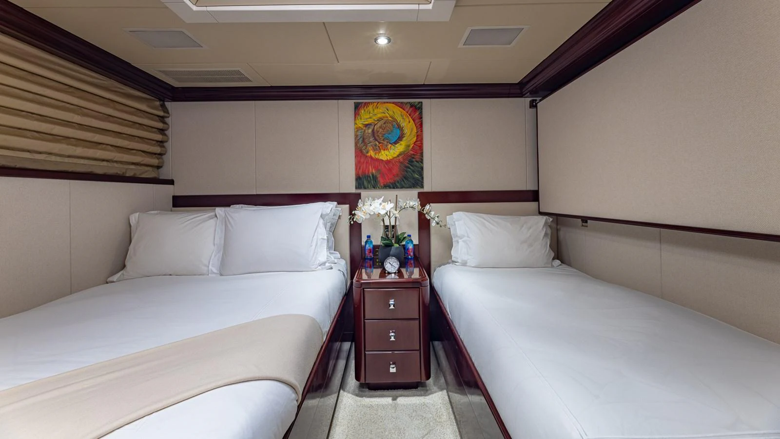 a room with two beds aboard LADY JOY Yacht for Sale