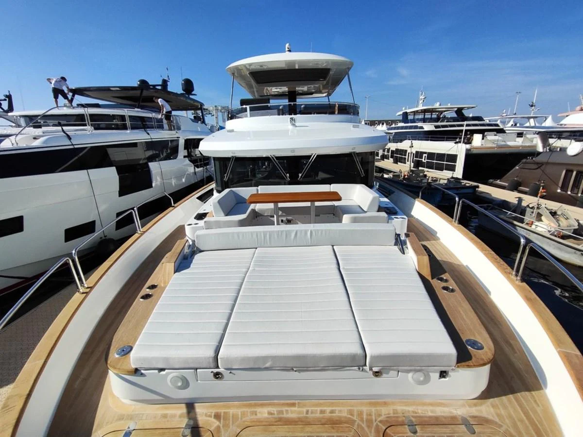 a boat docked at a pier aboard ARGA Yacht for Sale