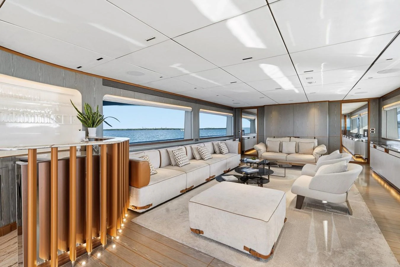 a living room with a large window aboard WILD DUCK Yacht for Sale
