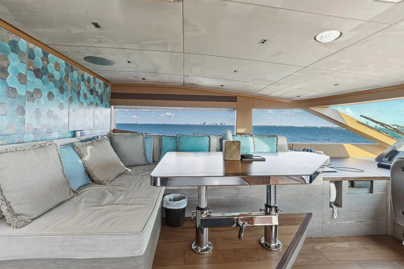 a room with a couch and a table aboard WILD DUCK Yacht for Sale