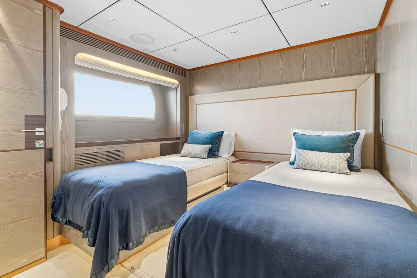 a couple of beds in a room aboard WILD DUCK Yacht for Sale
