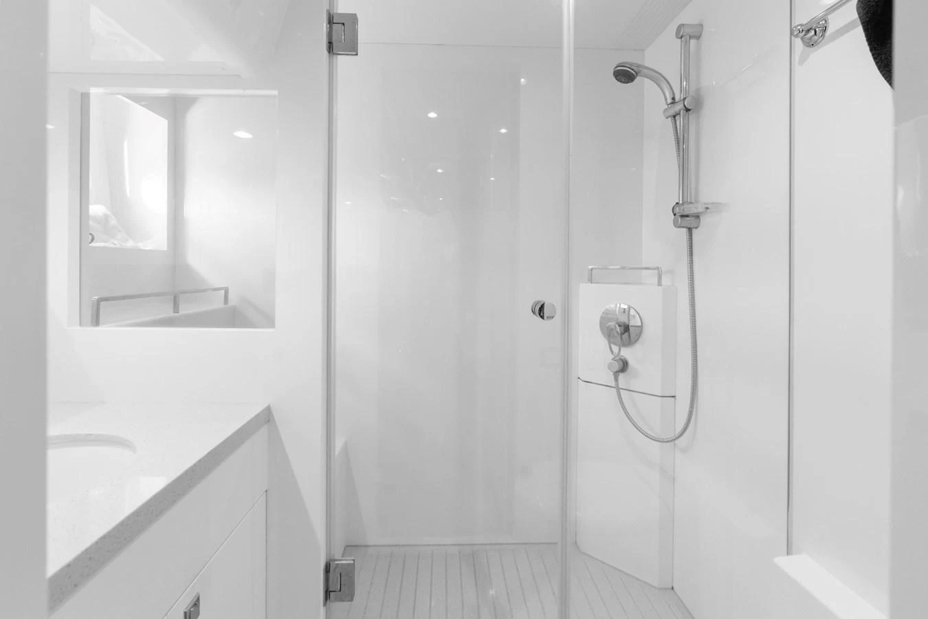 a shower unit and sink aboard WILD DUCK Yacht for Sale