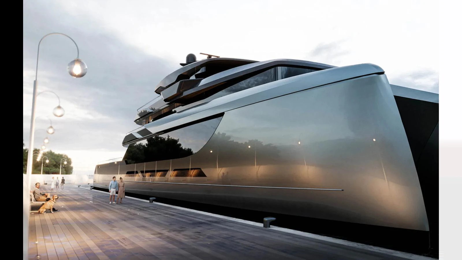 A sleek and modern yacht docked at a marina, showcasing its impressive design and luxurious exterior. aboard 65M SUNREEF EXPLORER Yacht for Sale