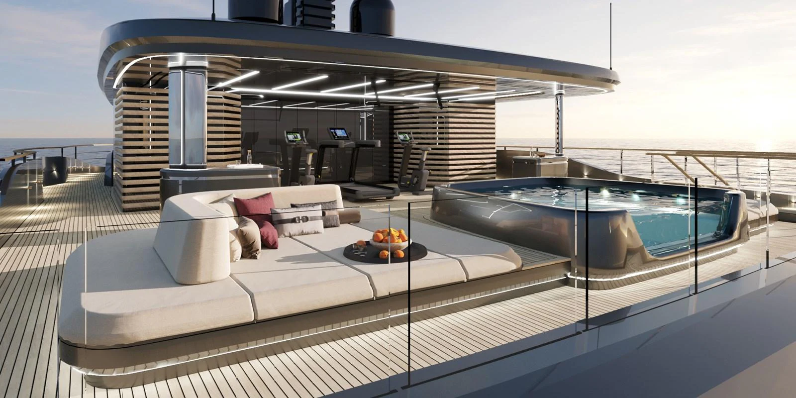 The sundeck features a luxurious lounging area with a jacuzzi, perfect for relaxation and entertainment. aboard 45M SUNREEF EXPLORER Yacht for Sale