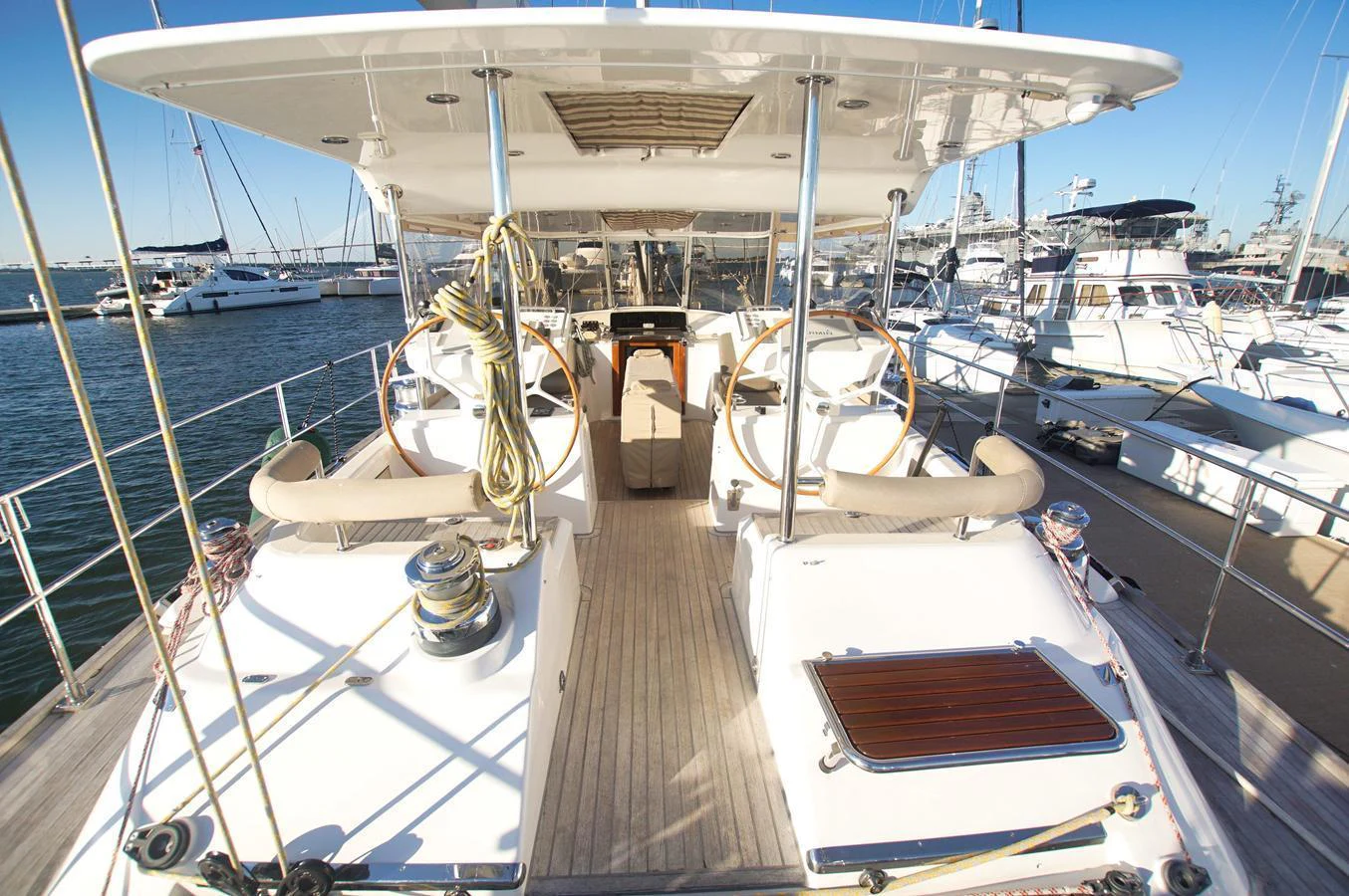 The aft deck of this yacht features a spacious and well-equipped area for relaxation and navigation. aboard RAGNAR Yacht for Sale