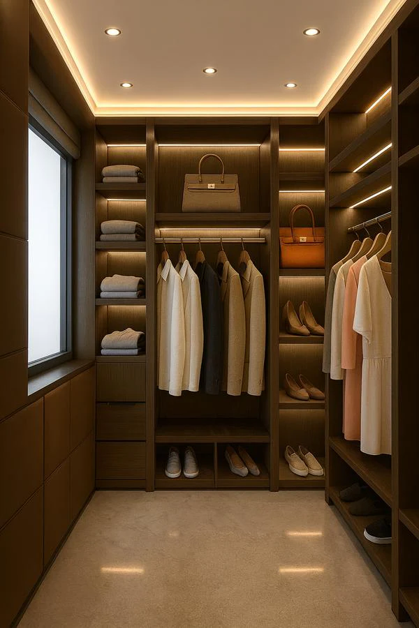a closet with clothes aboard BRIZO 110 EXPLORER Yacht for Sale