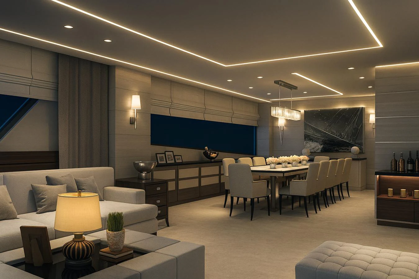a living room with a large screen aboard BRIZO 110 EXPLORER Yacht for Sale
