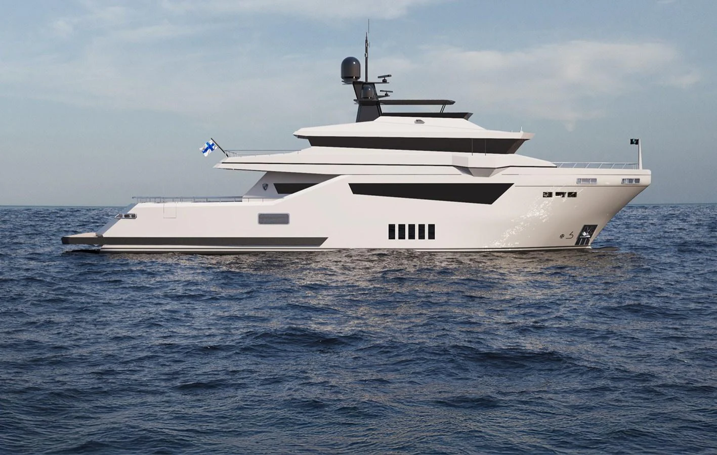 a white yacht in the water aboard BRIZO 110 EXPLORER Yacht for Sale