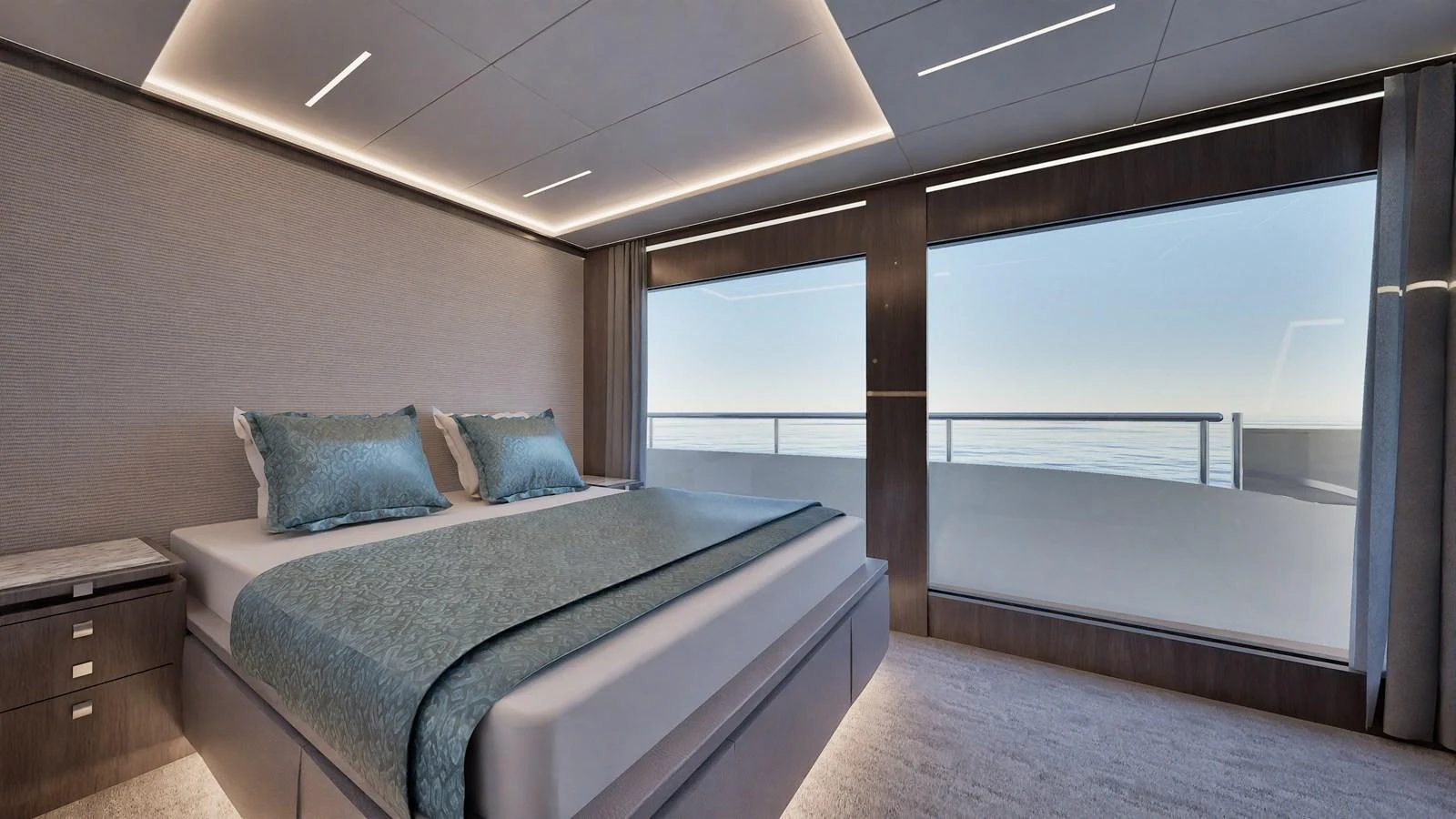a bed in a room aboard E SERIES 40 Yacht for Sale