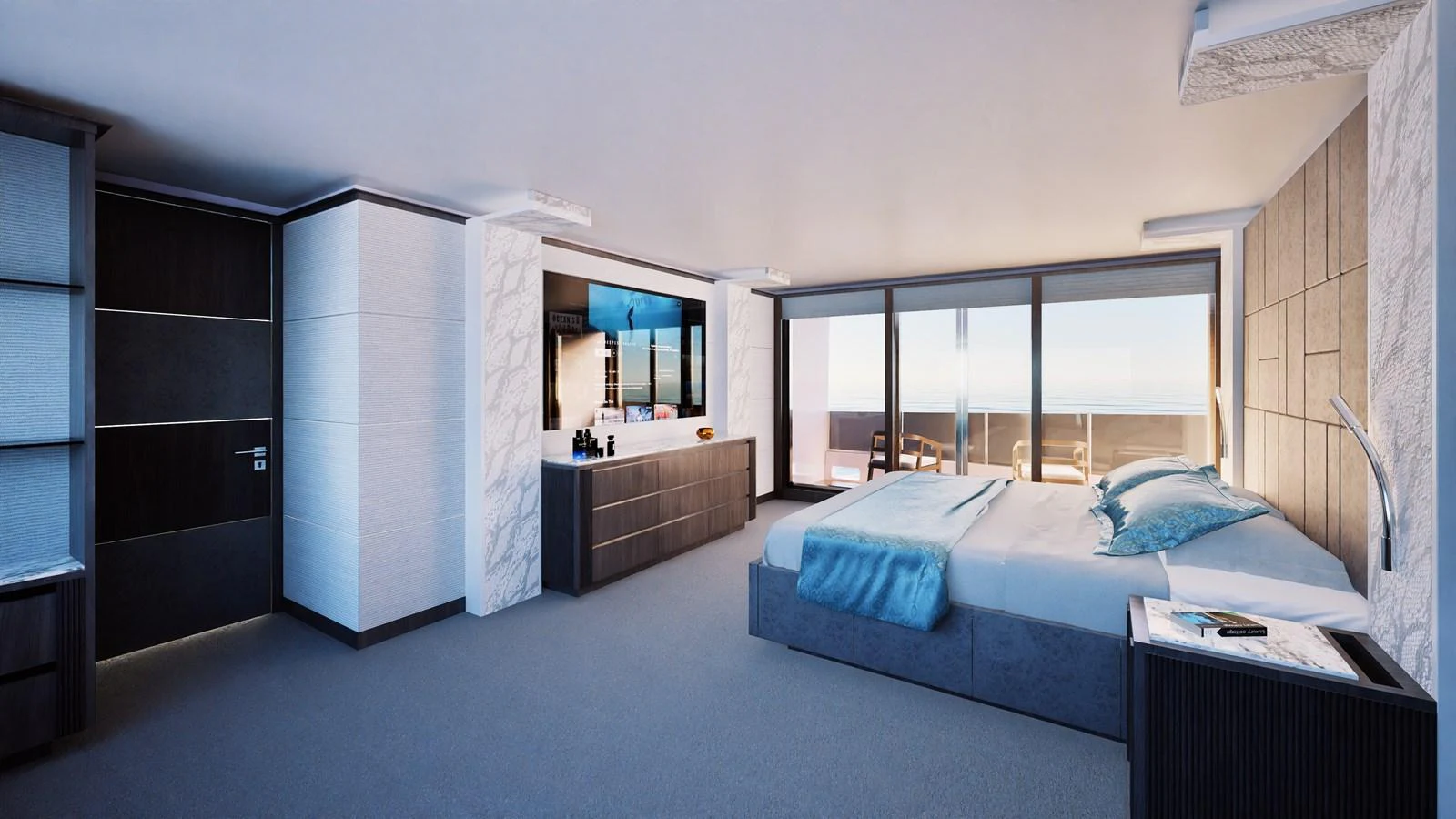 a room with a bed and a desk aboard E SERIES 40 Yacht for Sale