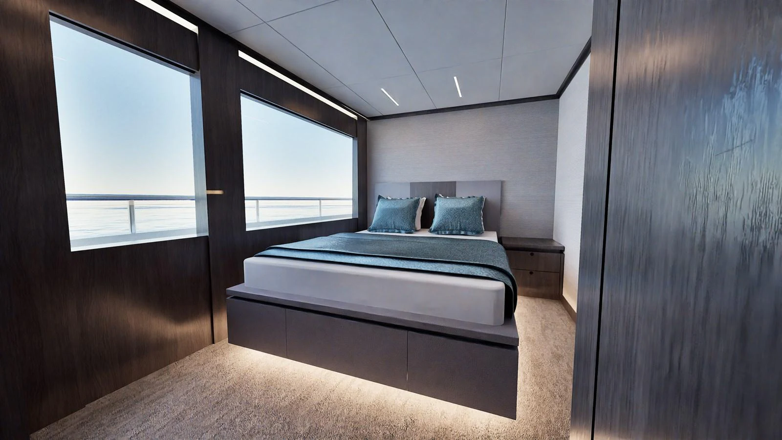 a bed in a room aboard E SERIES 40 Yacht for Sale